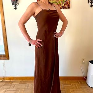 Womens spaghetti strap elegant floor length dress, chine, soft inner liner